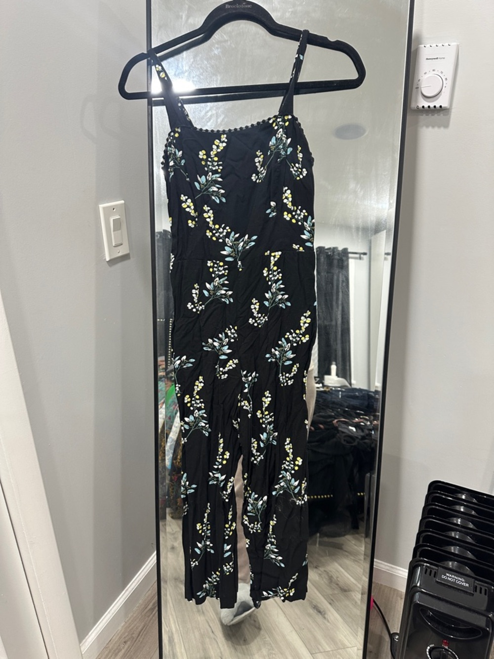 LOFT Black Floral Spaghetti-Strap Jumpsuit